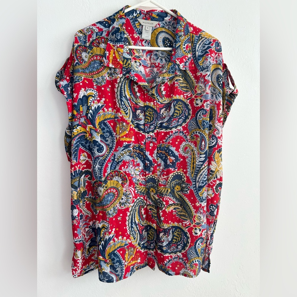 MULTIPLES Women’s Floral Paisley Shorts Sleeves Top Size 2X